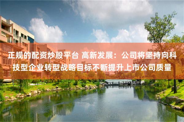 正规的配资炒股平台 高新发展：公司将坚持向科技型企业转型战略目标不断提升上市公司质量