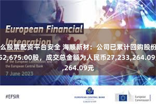 什么股票配资平台安全 海顺新材：公司已累计回购股份1,952,675.00股，成交总金额为人民币27,233,264.09元