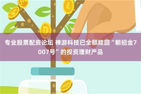 专业股票配资论坛 禅游科技已全额赎回“朝招金7007号”的投资理财产品