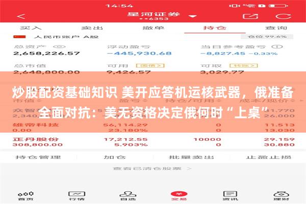 炒股配资基础知识 美开应答机运核武器，俄准备全面对抗：美无资格决定俄何时“上桌”
